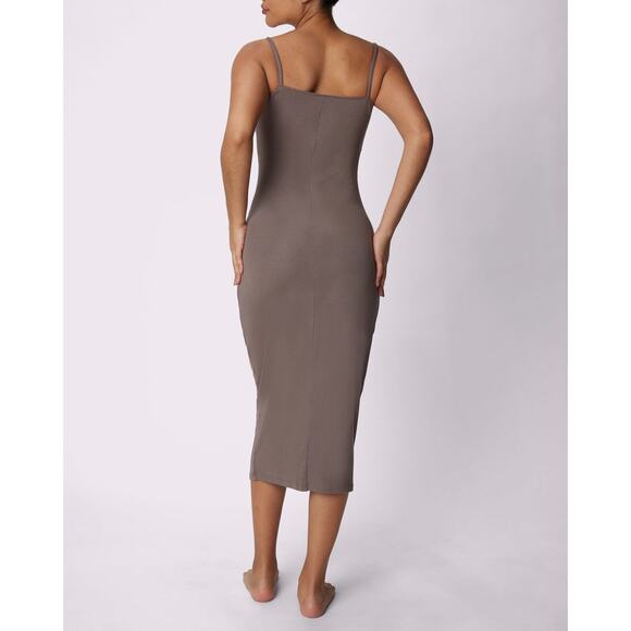 PARADE Perfect Rib Midi Dress Womens M Truffle Brown Spaghetti Strap Scoop Neck - Picture 2 of 16